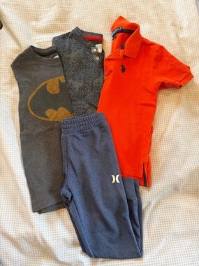 Boys Bundle- Ralph Lauren Orange Polo with Navy Joggers and Gray Graphic Tees